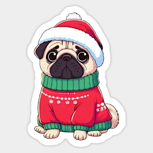 Cute Christmas Pug in Sweater Sticker